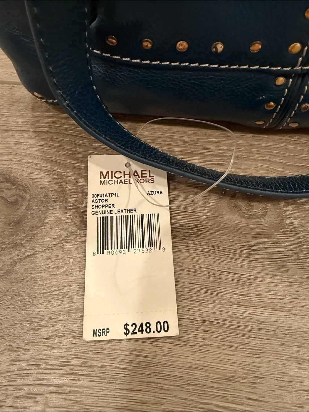 MICHAEL Michael Kors Teal Leather Shoulder Bag with Silver Studs 90s VTG $248